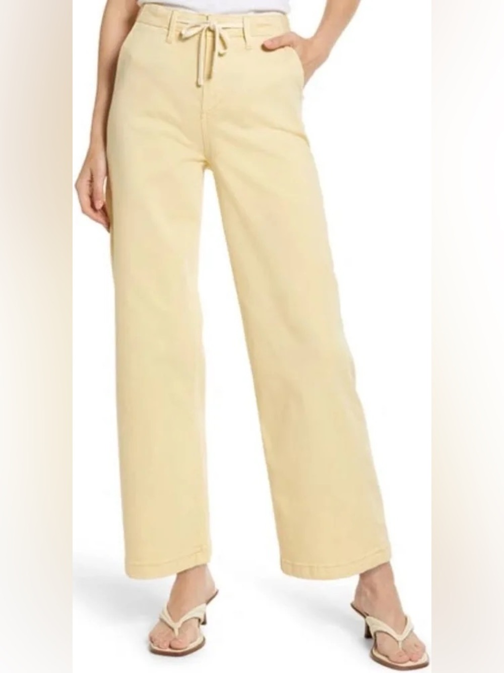 PAIGE Pale Yellow High-Rise Pants